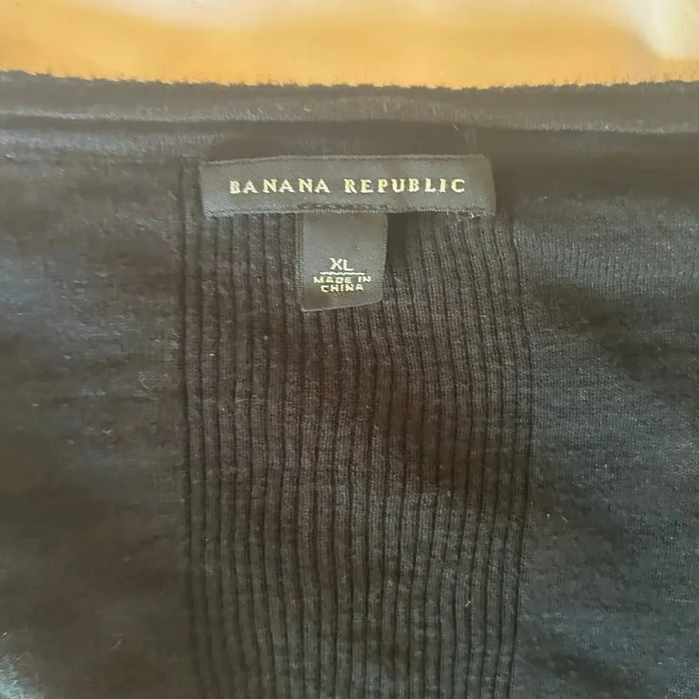 Banana Republic Cotton Black Cardigan short sleeve soft V neck Women XL